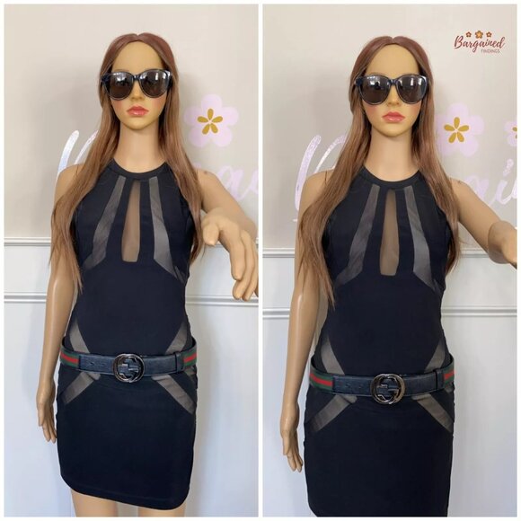 Authentic Gucci Web Canvas Black Leather Silver Interlocking G Buckle Belt 85/34 - Picture 4 of 12